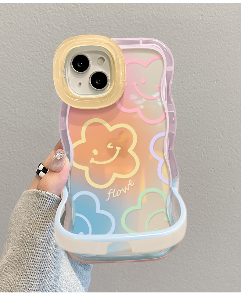 TechGlobe Gradient Smiley Flower Transparente Handyhülle, passend für iPhone 16, iPhone 15 Pro, Dual Stand, 14, stoßfest, iPhone 13, Damen-X_voghion.com