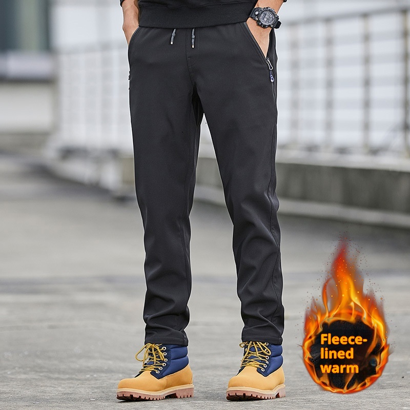 001 Winter Fleece-Lined Softshell Pants For Men And Women, Outdoor Windproof Waterproof Thickened Warm Sports Hiking Pants,_voghion.com