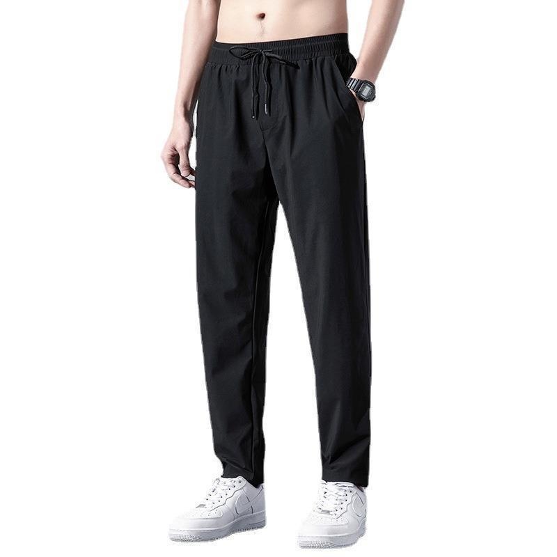 boy Men's Casual Straight-Leg Autumn Thin Long Korean Style Trendy Jogger Loose Ice Silk Sports Pants_voghion.com