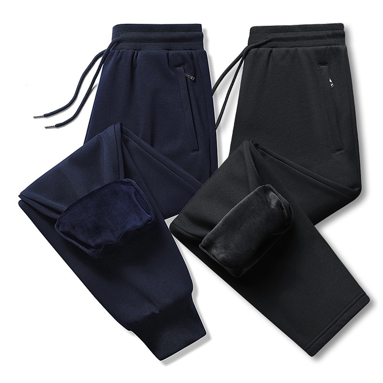 Pantaloni sportivi caldi da uomo, larghi, in cotone, di grandi dimensioni, casual, da ragazzo, autunno inverno, foderati in pile, semplici pantaloni della tuta di colore solido_voghion.com