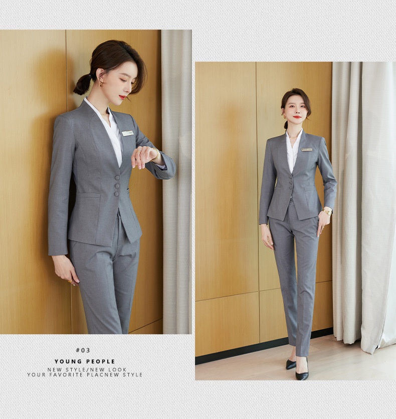 ChicShe Groothandel Herfst Nieuwe Professionele Werkkleding Schoonheidssalon Juwelierszaak Hotelmanager Werkuniform V-hals Blazer Pak_voghion.com