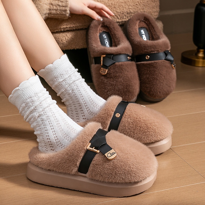 Zees Internet Celebrity Furry For Women Winter Fashion Outdoor Thick Sole Non-Slip Warm Home Plush Cotton Slippers_voghion.com