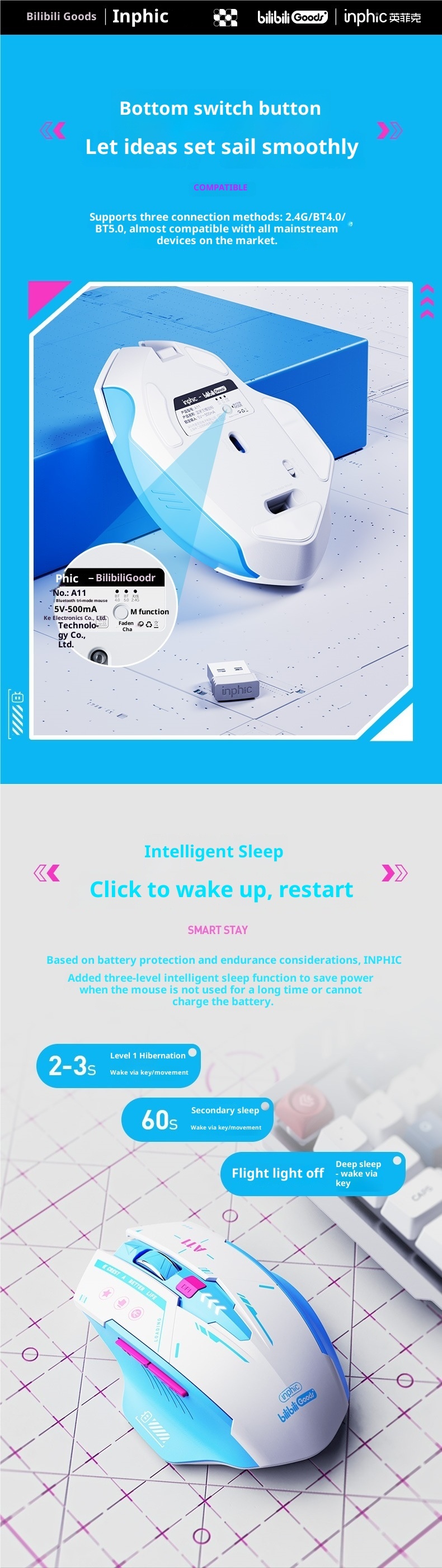 Digitex Digitex A11 Bilibili Collaboration Bluetooth Three-Mode Wireless Mouse Rechargeable Silent Laptop_voghion.com