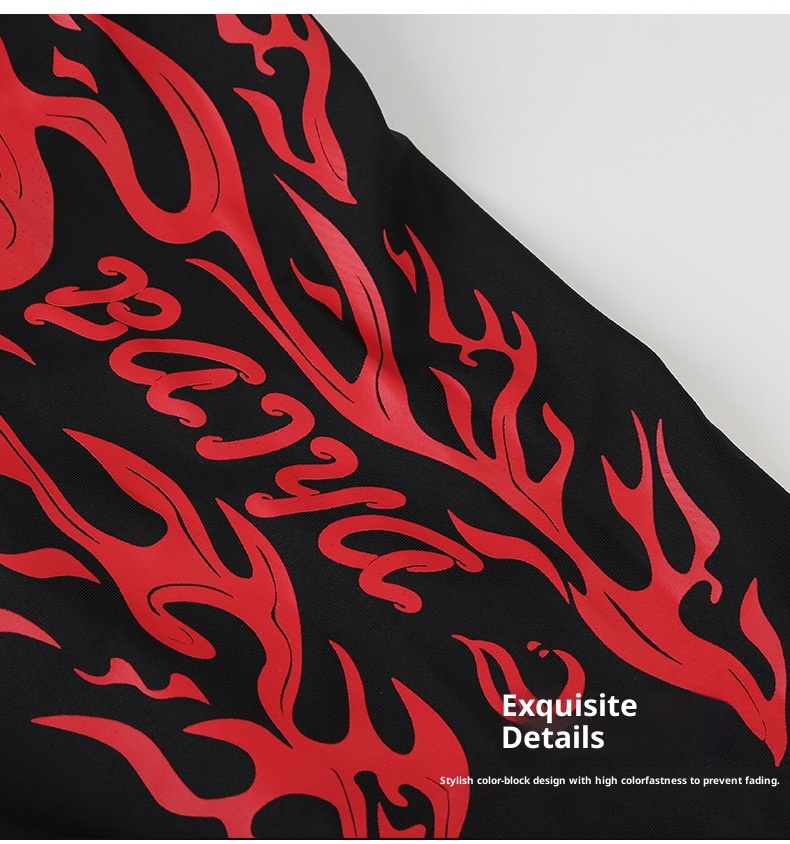 001 Mn's Swim Fashion Flam Print Larg Siz Fiv-Point Shorts Hot Spring Anti-Embarrassmnt Adult Swimming Trunks_voghion.com