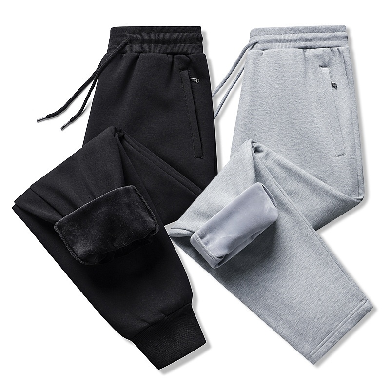 Pantaloni sportivi caldi da uomo, larghi, in cotone, di grandi dimensioni, casual, da ragazzo, autunno inverno, foderati in pile, semplici pantaloni della tuta di colore solido_voghion.com