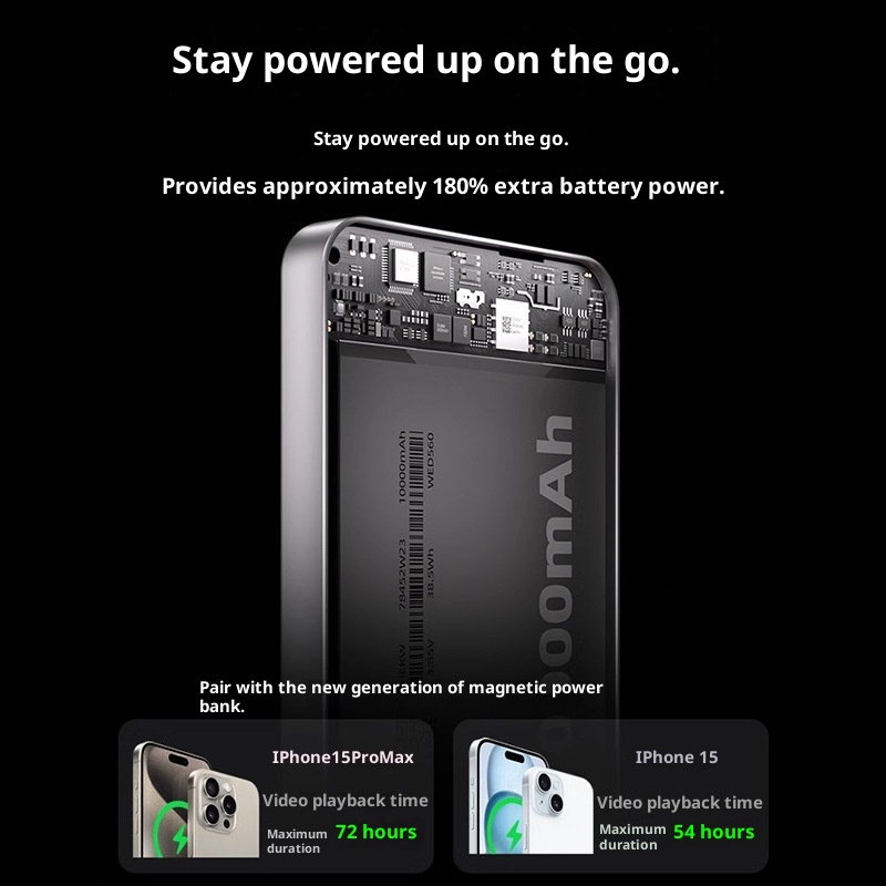 Techglobe 3C Certificato Banca Wireless Magnetica Lega Ultra-Sottile Alimentatore Esterno Supporta Ricarica Rapida PD Compatibile con_voghion.com