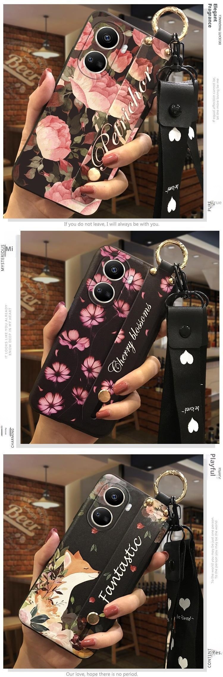TechGlobe Compatible With IPhone Samsung Phone Case Oppo Floral Wrist Strap Texture Vivo Retro Trendy Xiaomi Shockproof Huawei_voghion.com