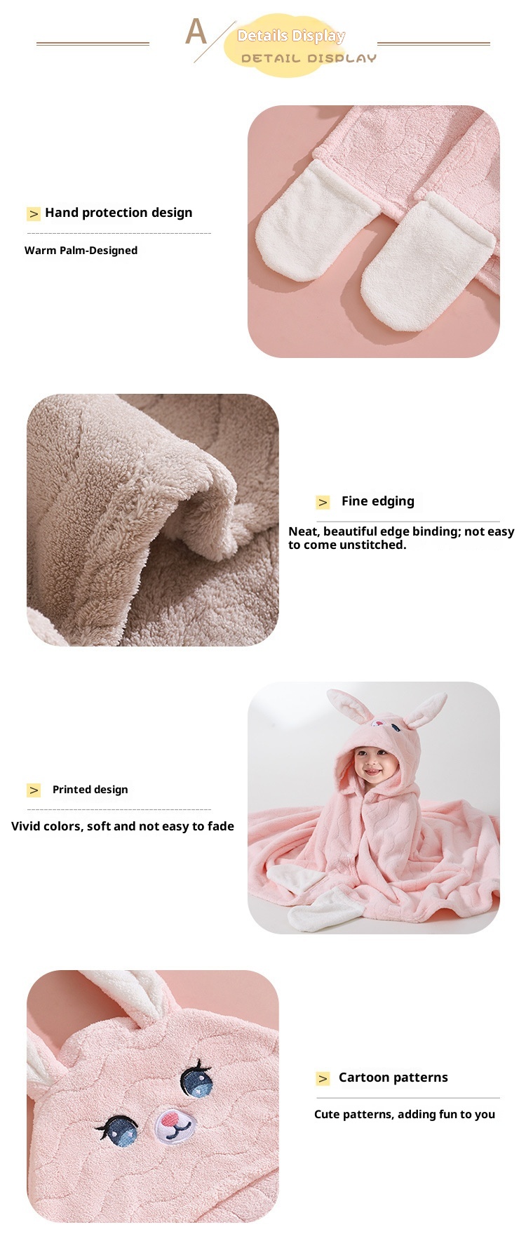 Toalla de baño transfronteriza Lillian, clase A, de forro polar coral, capa infantil con dibujos animados, capa con capucha ponible y envolvente_voghion.com