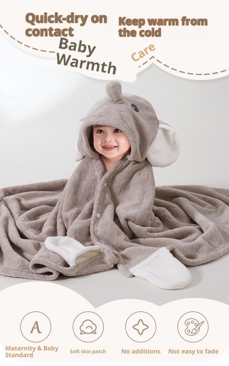 Toalla de baño transfronteriza Lillian, clase A, de forro polar coral, capa infantil con dibujos animados, capa con capucha ponible y envolvente_voghion.com