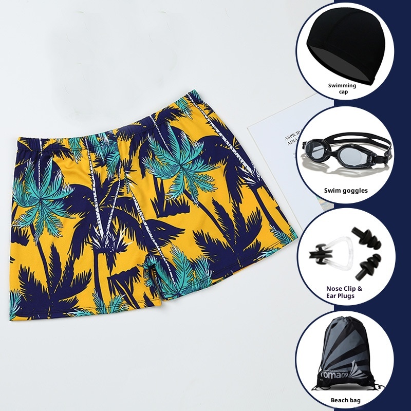 001 Adult Men's New Beach Swimming Pool Hot Spring Fashion Printed Comfortable Breathable Milk Silk Swim Trunks_voghion.com