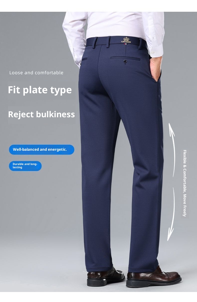 Jongen Lente en herfst elastische herenjurk strijkvrij recht hoge taille diep kruis zakelijke dikke casual broek_voghion.com