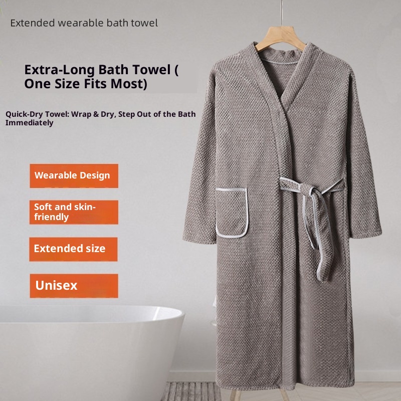 Gonna da bagno Lillian Towel, autunno inverno, unisex, in pile corallo, con maniche a griglia di ananas, extra lunga, spessa, ampia, accappatoio_voghion.com