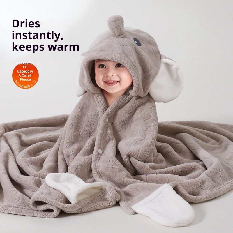 Toalla de baño transfronteriza Lillian, clase A, de forro polar coral, capa infantil con dibujos animados, capa con capucha ponible y envolvente_voghion.com