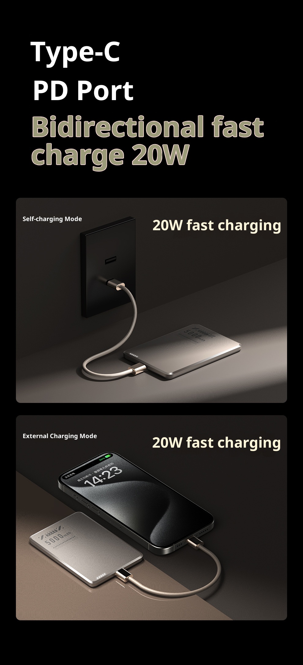 techglobe Neue ultradünne magnetische Powerbank aus Aluminiumlegierung mit 5000 mAh Kapazität, kabellosem Schnellladen, mobiler Stromversorgung (Großhandel)_voghion.com