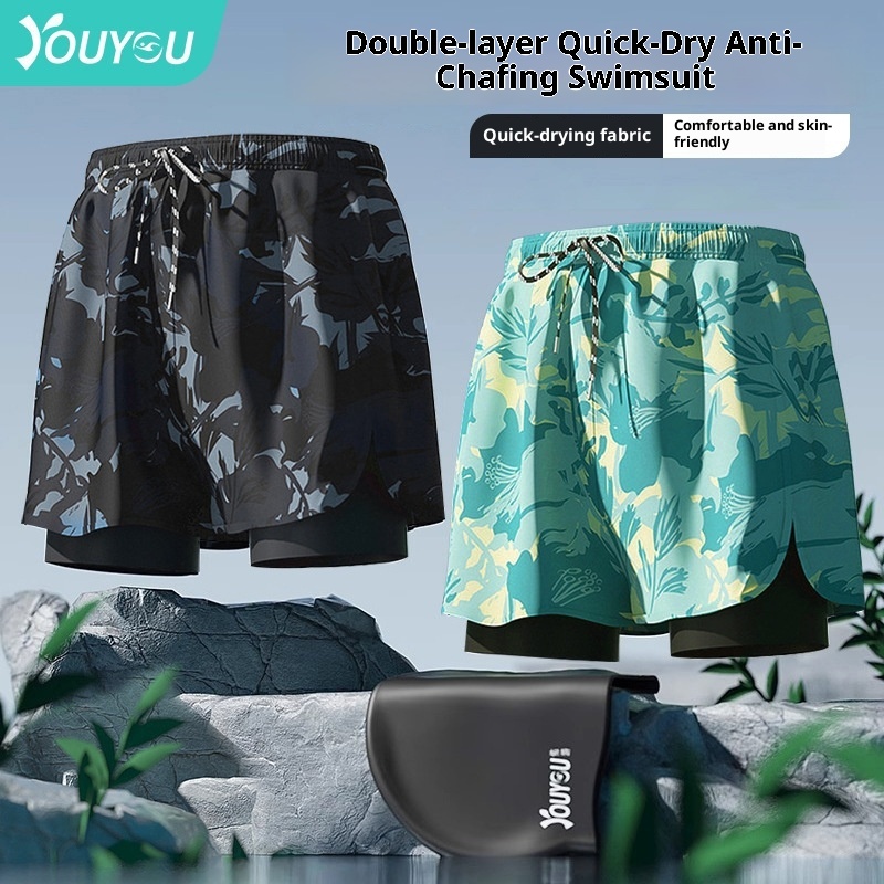 001 Adult Trunks Men's Quick-Drying Large Size Ai-Embarrassme New Professional Double-Layer Three-Poi Swimming_voghion.com