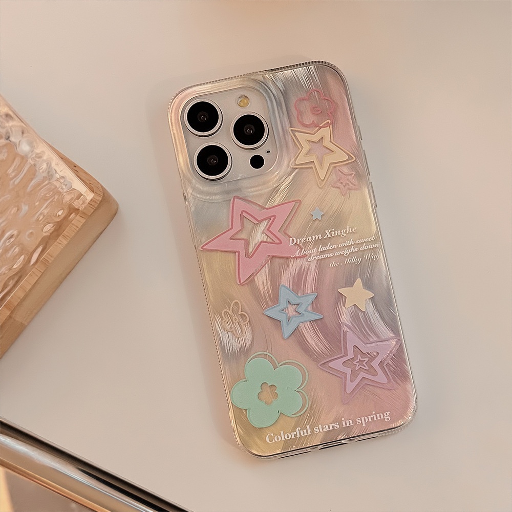 TechGlobe Kompatible Handyhülle mit 15 Feather Gauze iPhone 13 Gradient Colorful Stars 12 Koreanischer Stil 14 Pro Max 11_voghion.com