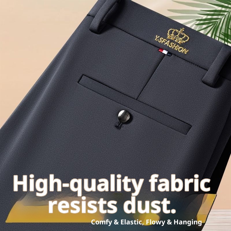 Jongen Lente en herfst elastische herenjurk strijkvrij recht hoge taille diep kruis zakelijke dikke casual broek_voghion.com