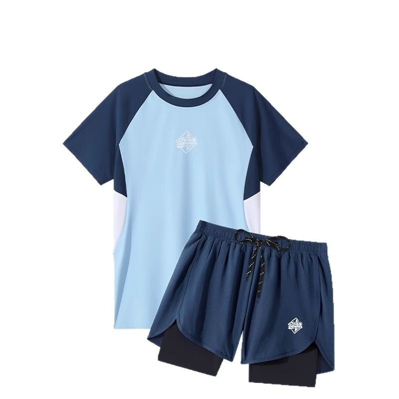 001 Swimwear Set New Adult Swimsuit Youth Double Layer Swim Trunks Anti-Embarrassment Men's Hot Spring Gear_voghion.com