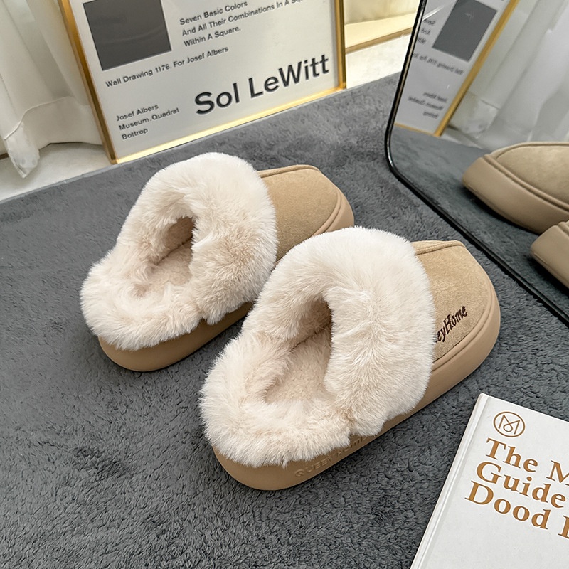 Zees Women's Cotton Autumn 2025 New Simple Fashion Indoor Home Non-Slip Furry Slippers Men Winter_voghion.com