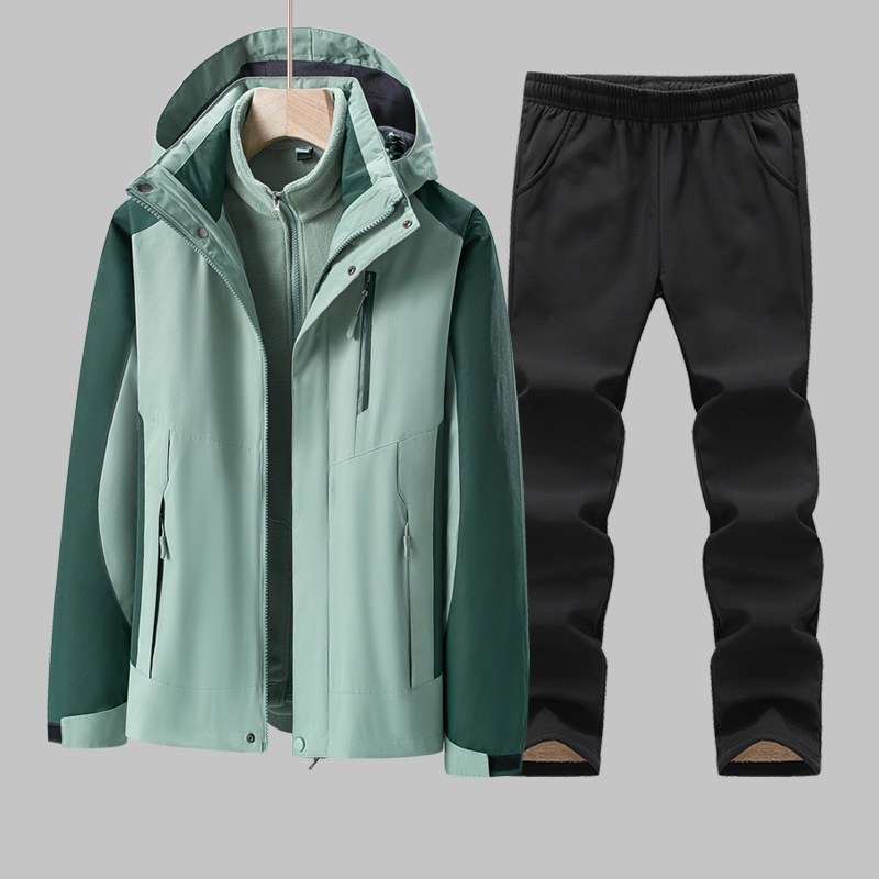 001 Outdoor Jacket Women Three-in-One Suit Men Fleece-Lined Thickened Detachable Two-Piece Set Warm Windproof Plu Size_voghion.com