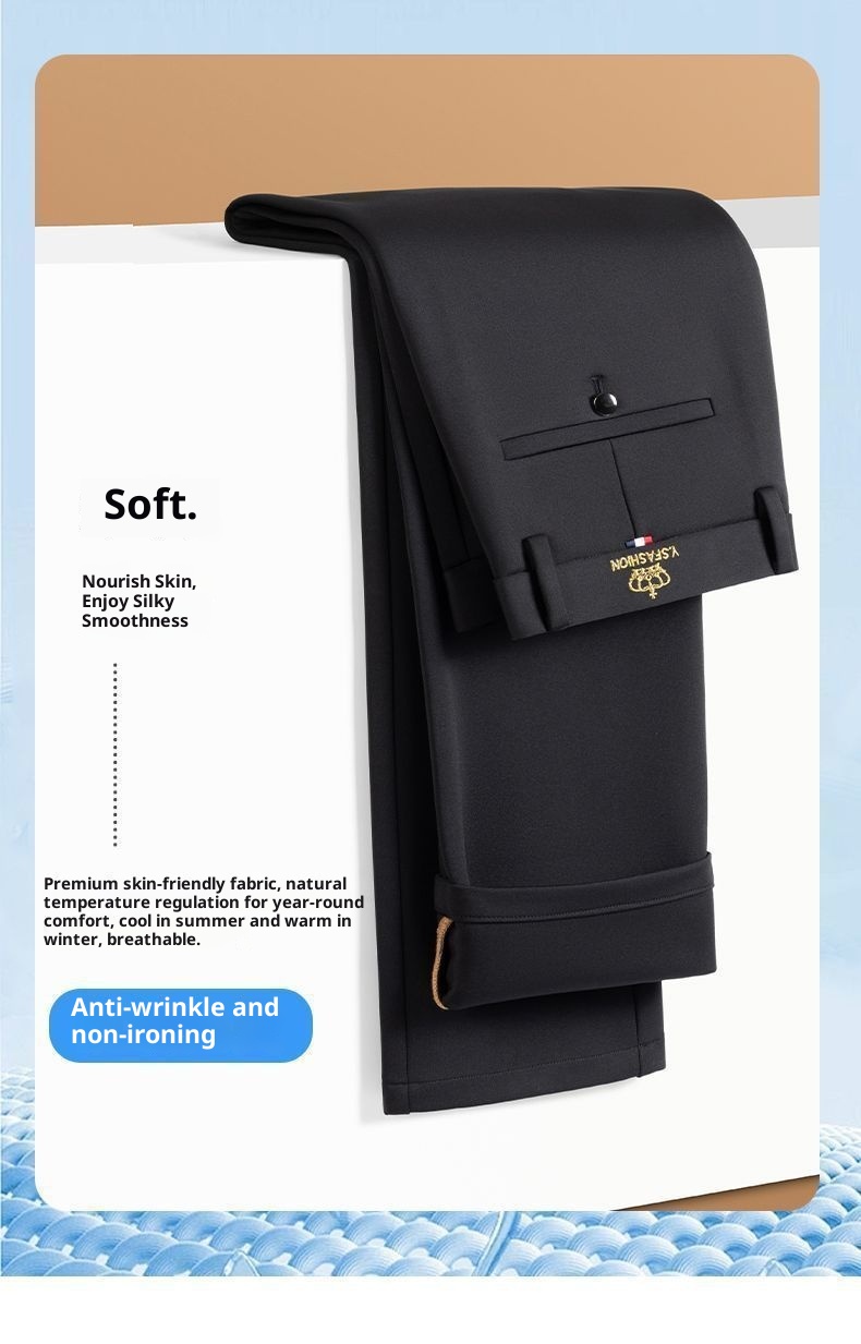 Jongen Lente en herfst elastische herenjurk strijkvrij recht hoge taille diep kruis zakelijke dikke casual broek_voghion.com