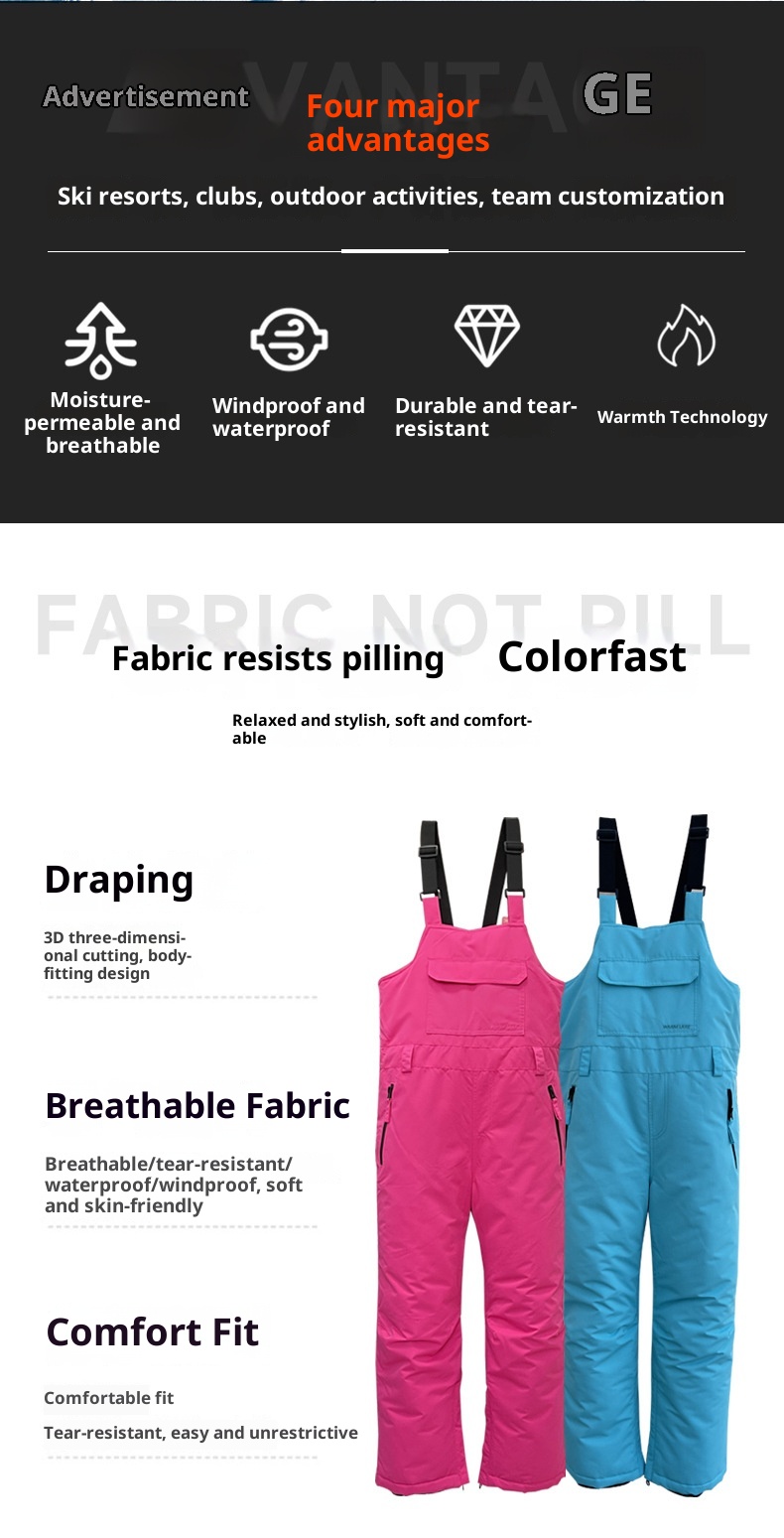 001 Yetişkin Çocuk Tulum Pantolon Erkek ve Kız Çocukları İçin, Kalınlaştırılmış, Sıcak, Su Geçirmez, Kar Ülkesi Beyaz Profesyonel Kayak Takımı_voghion.com