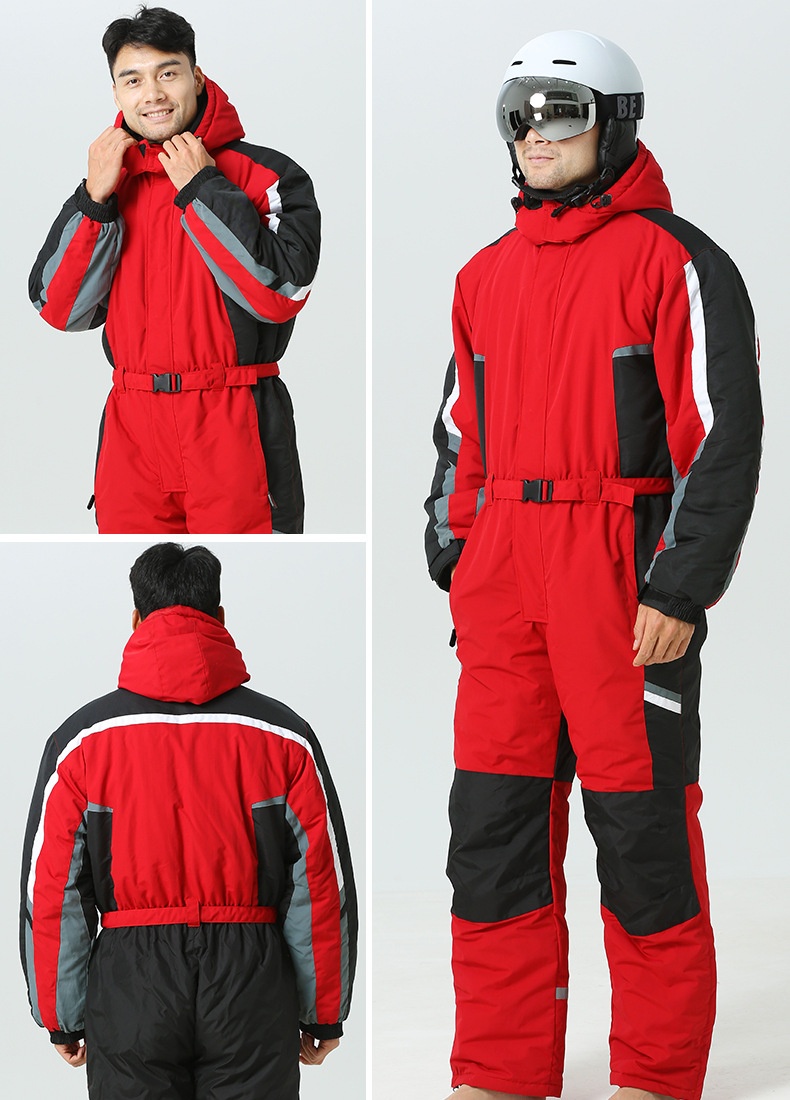 001 Cross-Border Source New Adult Unisex One-Piece Suit Solid Color Warm Hooded Ski Jacket And Pants Manufacturer Wholesale_voghion.com