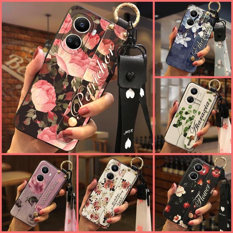 TechGlobe Compatible With IPhone Samsung Phone Case Oppo Floral Wrist Strap Texture Vivo Retro Trendy Xiaomi Shockproof Huawei_voghion.com