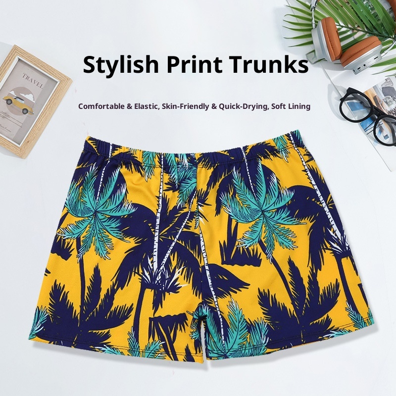 001 Adult Men's New Beach Swimming Pool Hot Spring Fashion Printed Comfortable Breathable Milk Silk Swim Trunks_voghion.com