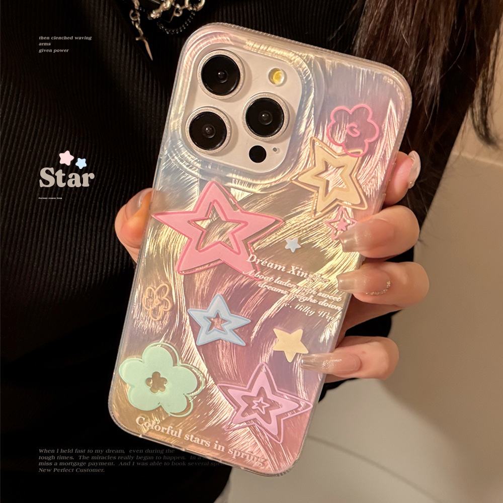 TechGlobe Kompatible Handyhülle mit 15 Feather Gauze iPhone 13 Gradient Colorful Stars 12 Koreanischer Stil 14 Pro Max 11_voghion.com