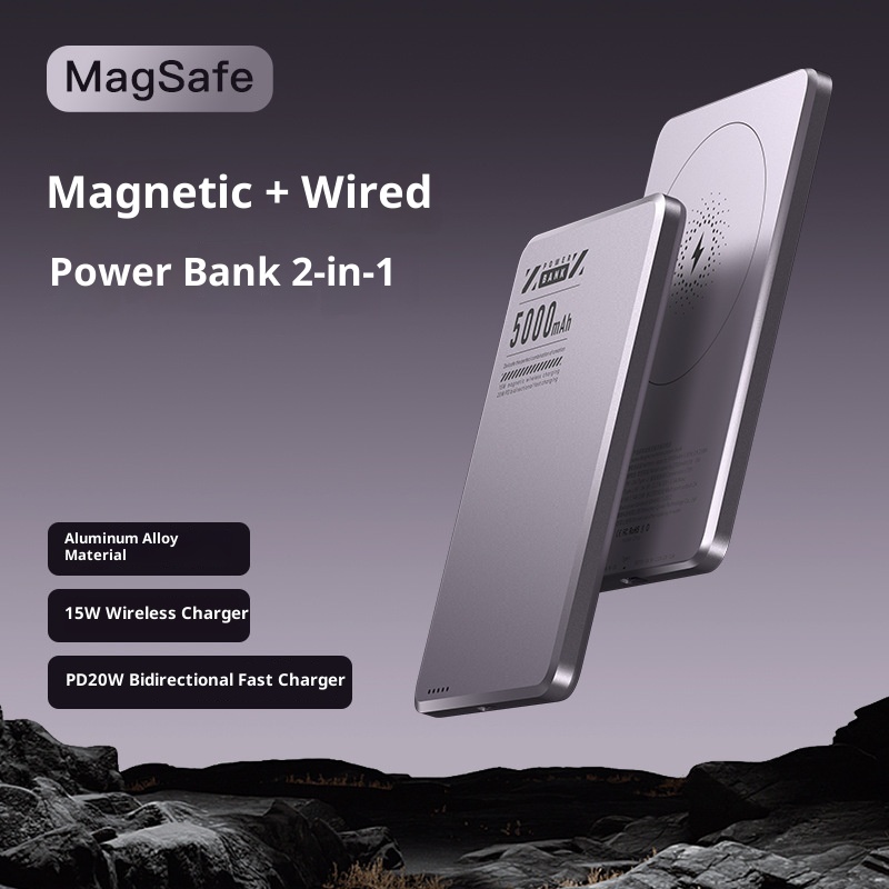 techglobe Neue ultradünne magnetische Powerbank aus Aluminiumlegierung mit 5000 mAh Kapazität, kabellosem Schnellladen, mobiler Stromversorgung (Großhandel)_voghion.com
