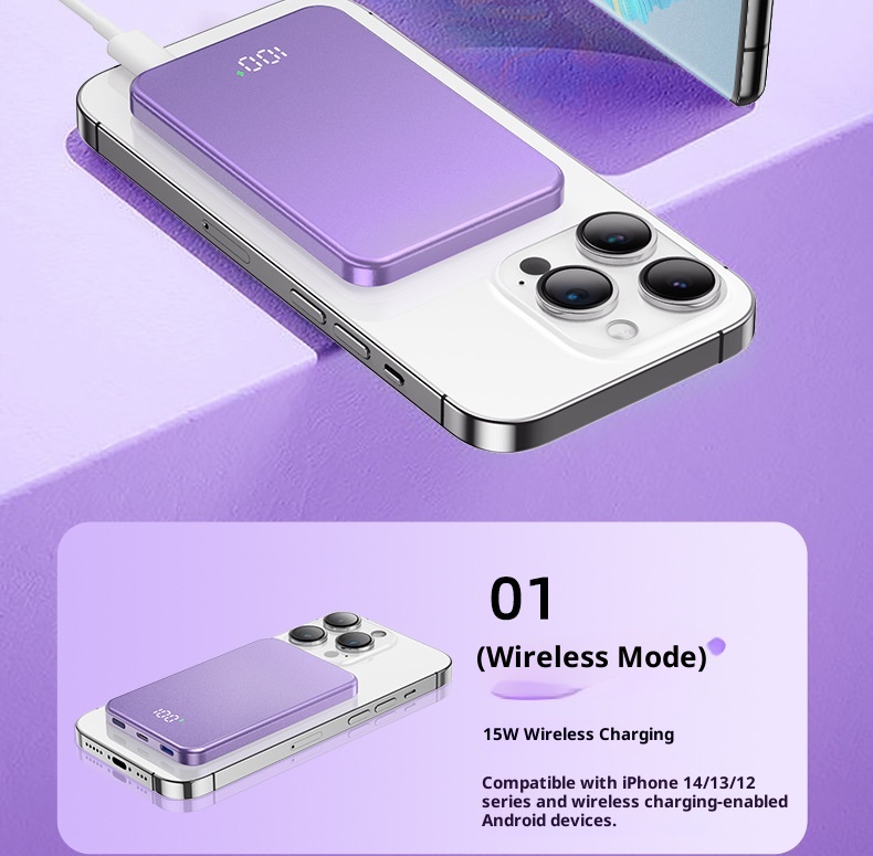 Techglobe 3C Certificato Banca Wireless Magnetica Lega Ultra-Sottile Alimentatore Esterno Supporta Ricarica Rapida PD Compatibile con_voghion.com