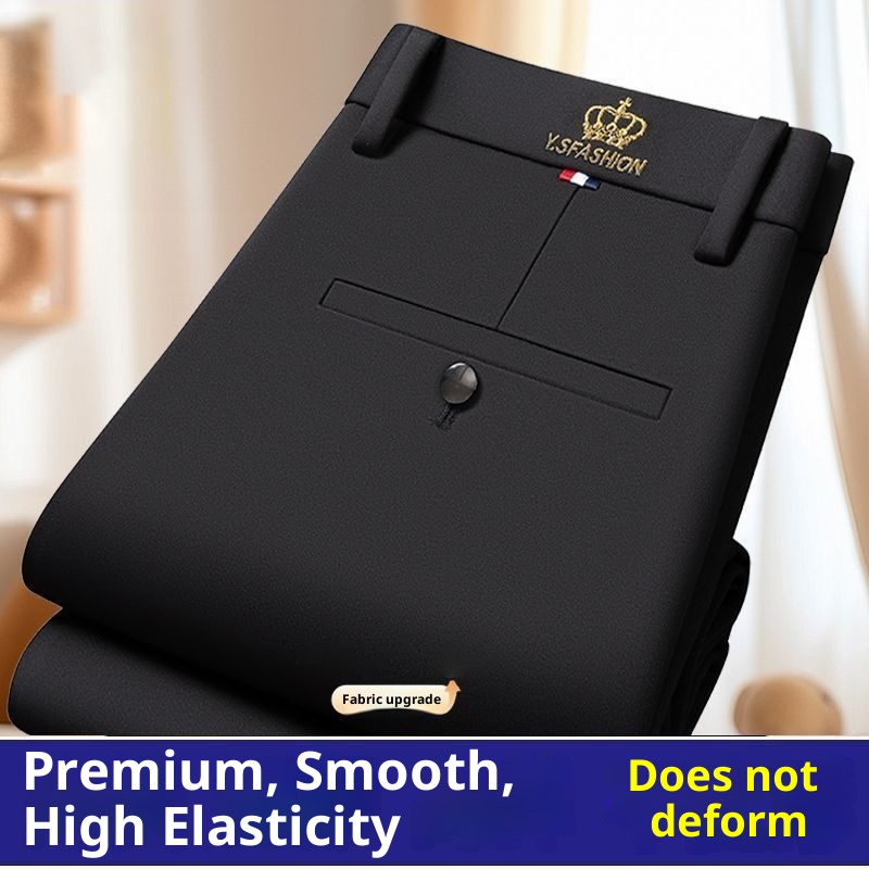 Jongen Lente en herfst elastische herenjurk strijkvrij recht hoge taille diep kruis zakelijke dikke casual broek_voghion.com