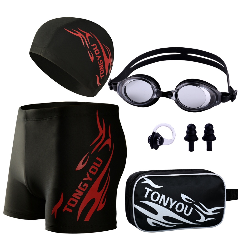 001 Goggles Cap Set Equipment Swim Trunks Boxer Hot Spring Pants Plus Size Loose Men's Adult Swimwear_voghion.com