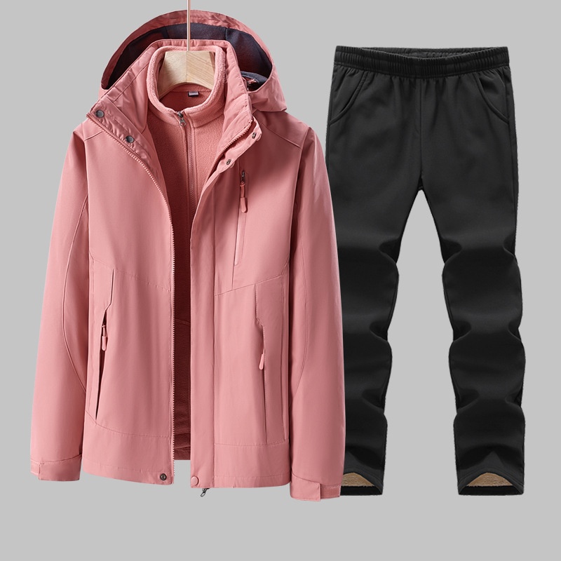 001 Outdoor Jacket Women Three-in-One Suit Men Fleece-Lined Thickened Detachable Two-Piece Set Warm Windproof Plu Size_voghion.com