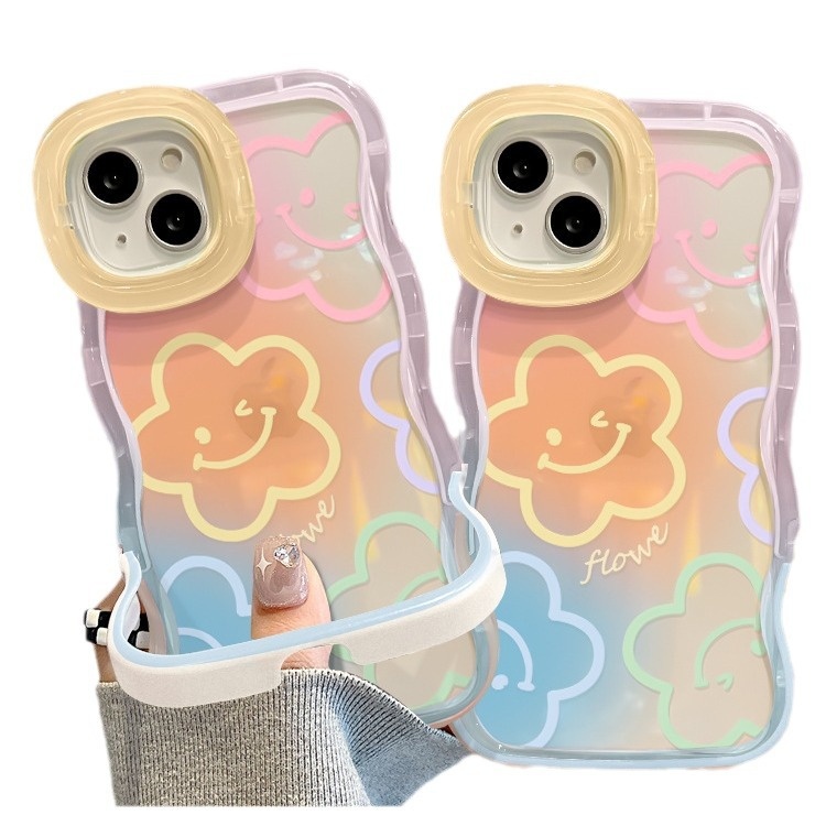 TechGlobe Gradient Smiley Flower Transparente Handyhülle, passend für iPhone 16, iPhone 15 Pro, Dual Stand, 14, stoßfest, iPhone 13, Damen-X_voghion.com