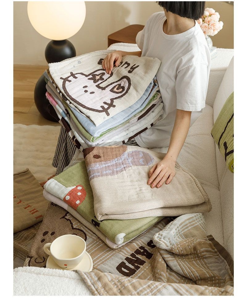 Lillian Japanese Style Cartoon Pure Four-Layer Gauze Cotton Linen Absorbent Sweat-Absorbing Quick-Dry Large Bath Towel Thin_voghion.com