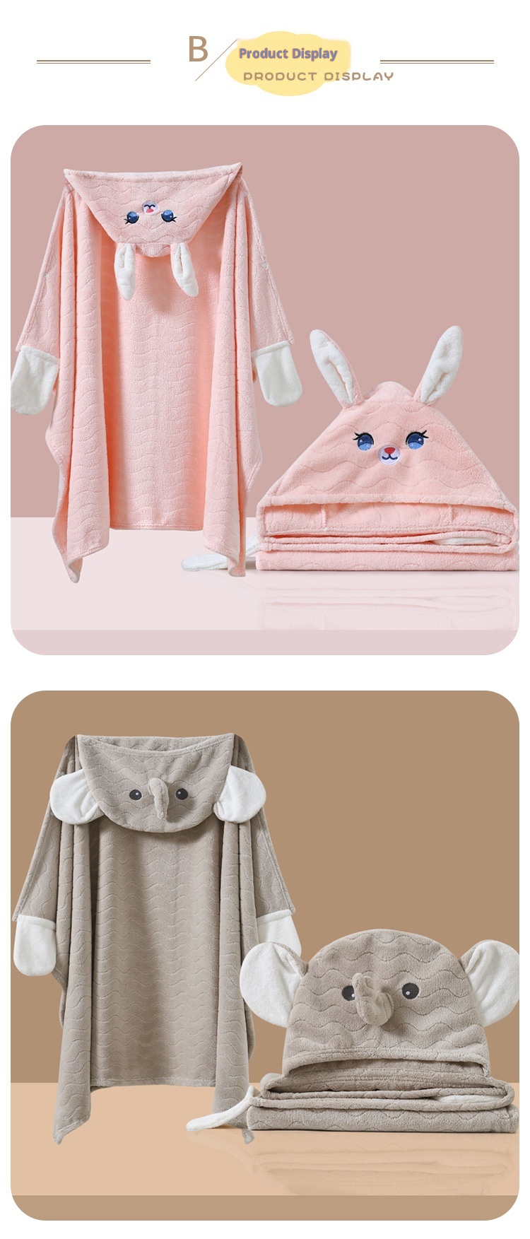 Toalla de baño transfronteriza Lillian, clase A, de forro polar coral, capa infantil con dibujos animados, capa con capucha ponible y envolvente_voghion.com