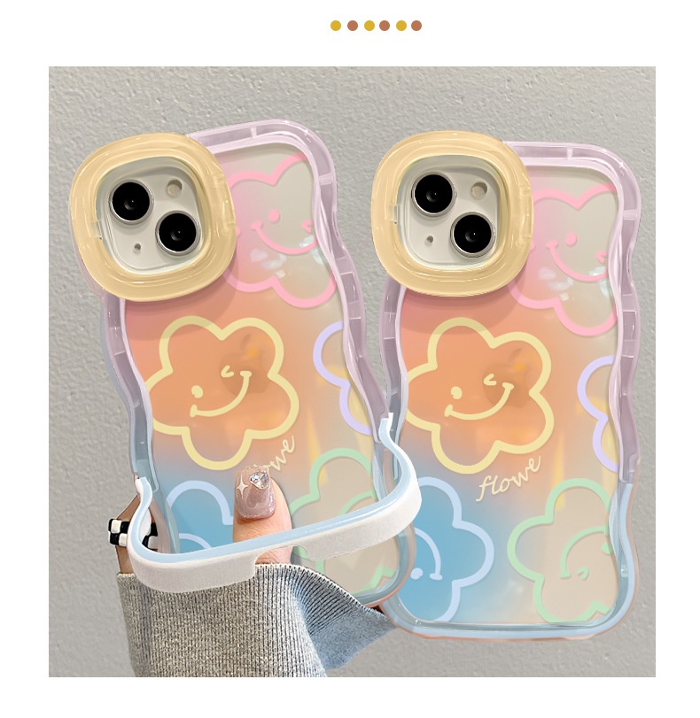 TechGlobe Gradient Smiley Flower Transparente Handyhülle, passend für iPhone 16, iPhone 15 Pro, Dual Stand, 14, stoßfest, iPhone 13, Damen-X_voghion.com