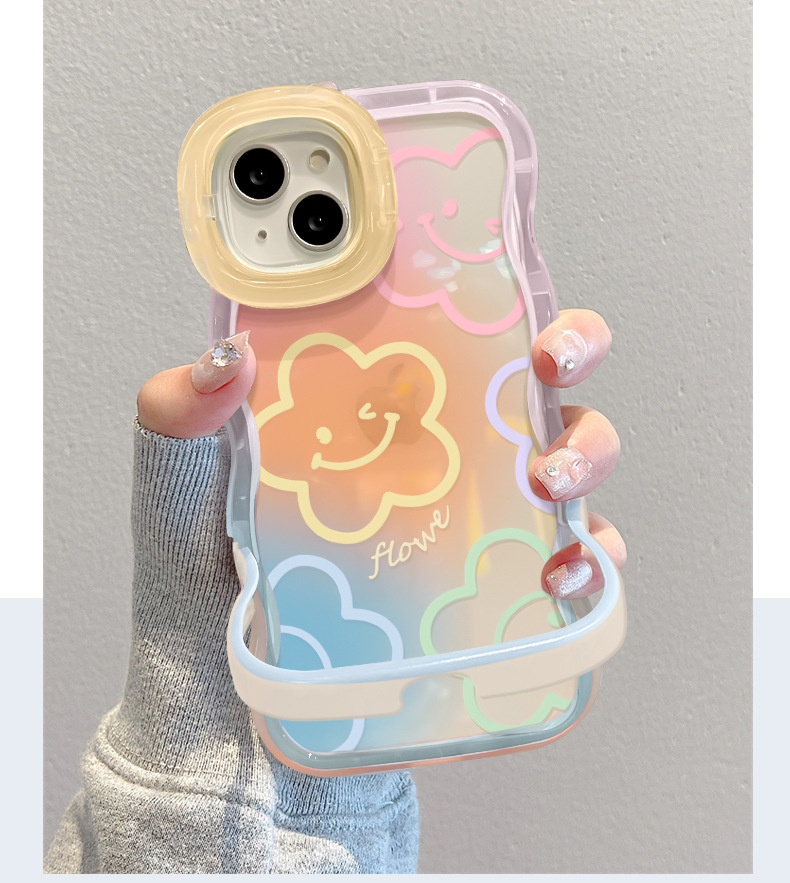 TechGlobe Gradient Smiley Flower Transparente Handyhülle, passend für iPhone 16, iPhone 15 Pro, Dual Stand, 14, stoßfest, iPhone 13, Damen-X_voghion.com