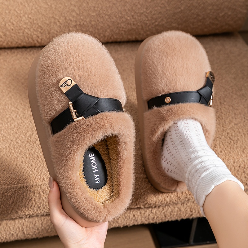 Zees Internet Celebrity Furry For Women Winter Fashion Outdoor Thick Sole Non-Slip Warm Home Plush Cotton Slippers_voghion.com