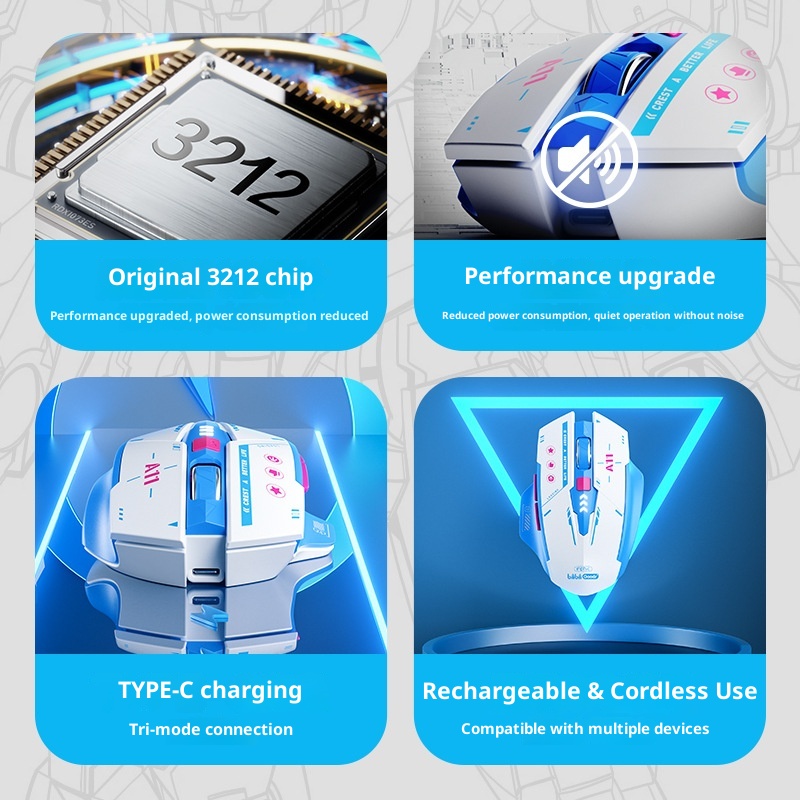 Digitex Digitex A11 Bilibili Collaboration Bluetooth Three-Mode Wireless Mouse Rechargeable Silent Laptop_voghion.com