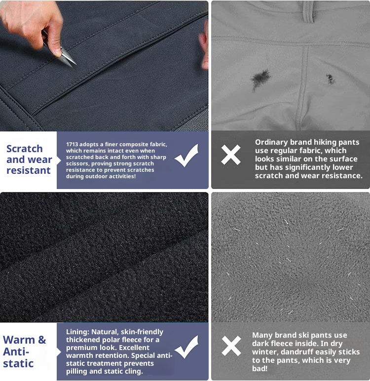 001 Calça comprida unissex para esportes ao ar livre, resistente ao desgaste, em tecido softshell grosso, ideal para caminhadas e esqui. Perfeita para o inverno._voghion.com