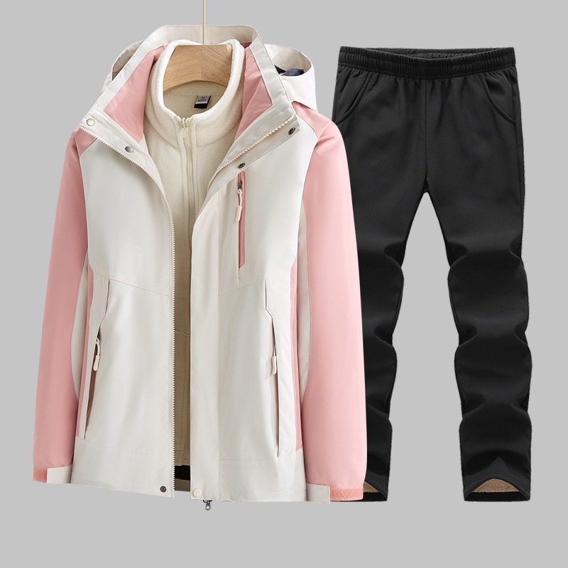 001 Outdoor Jacket Women Three-in-One Suit Men Fleece-Lined Thickened Detachable Two-Piece Set Warm Windproof Plu Size_voghion.com