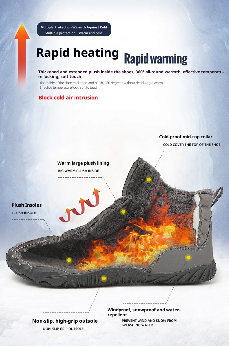 Botas de nieve de senderismo ActiveGo New Cross-Border para hombre, con forro polar, de algodón, de cinco puntas, antideslizantes, informales_voghion.com