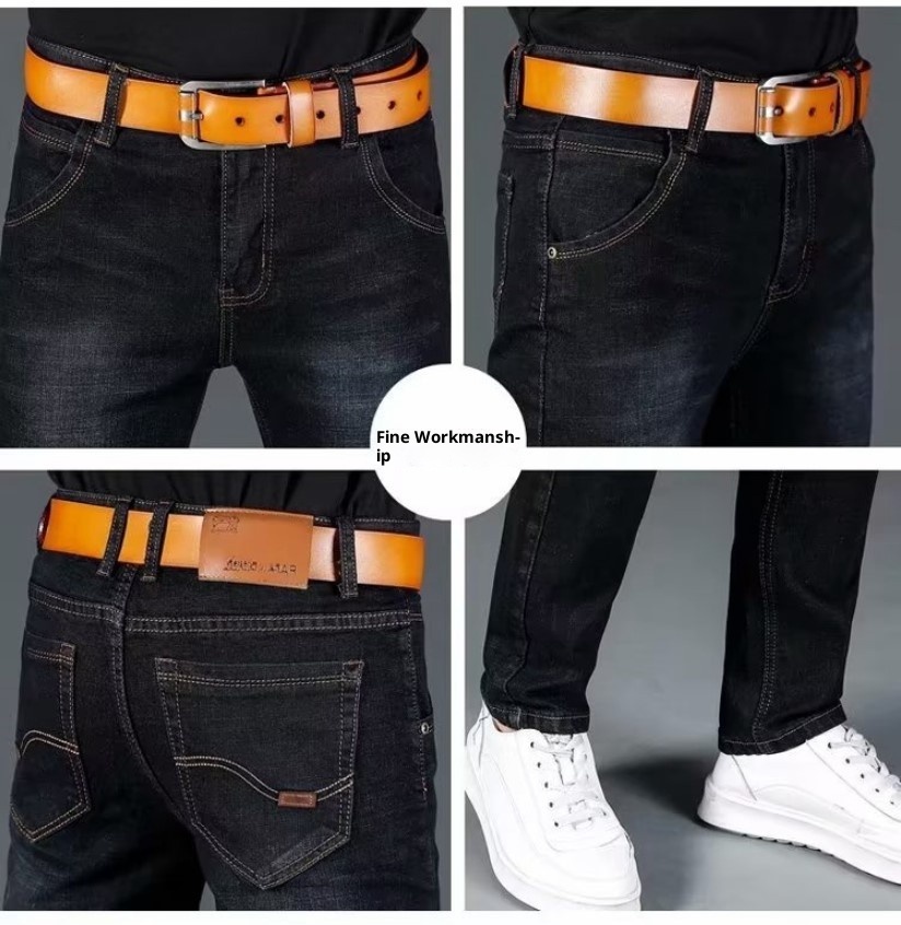 QFV507045555501<2 QFV507045555501<2 Autumn Jeans Fleece Lined Thickened Straight Loose Plus Size Workwear Warm Winter Outdoor Cold-Proof Men's_voghion.com