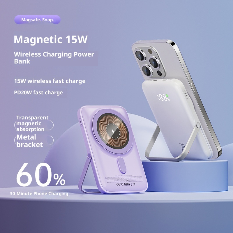 techglobe New Transparent Magnetic Wireless Power Bank 10000mAh Fast Charging Large Capacity Ultra-thin Portable Charger_voghion.com
