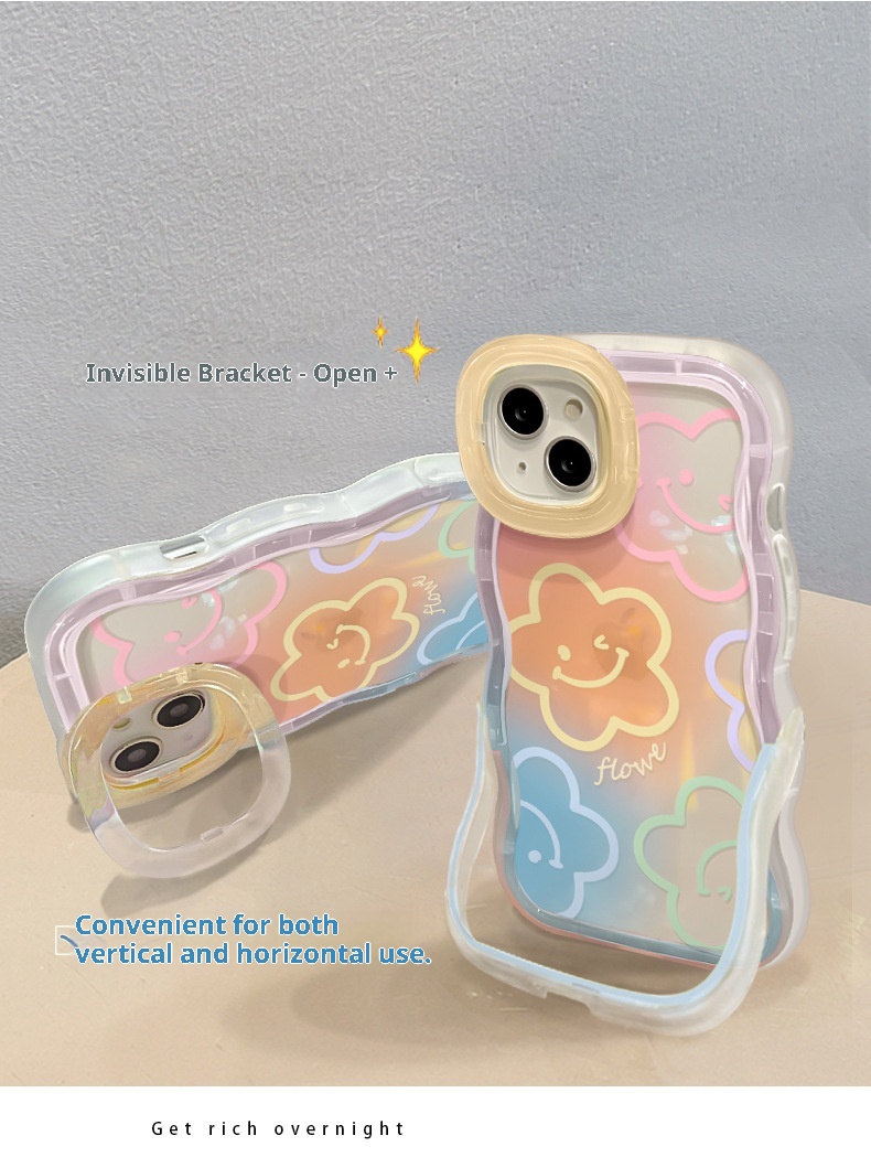 TechGlobe Gradient Smiley Flower Transparente Handyhülle, passend für iPhone 16, iPhone 15 Pro, Dual Stand, 14, stoßfest, iPhone 13, Damen-X_voghion.com