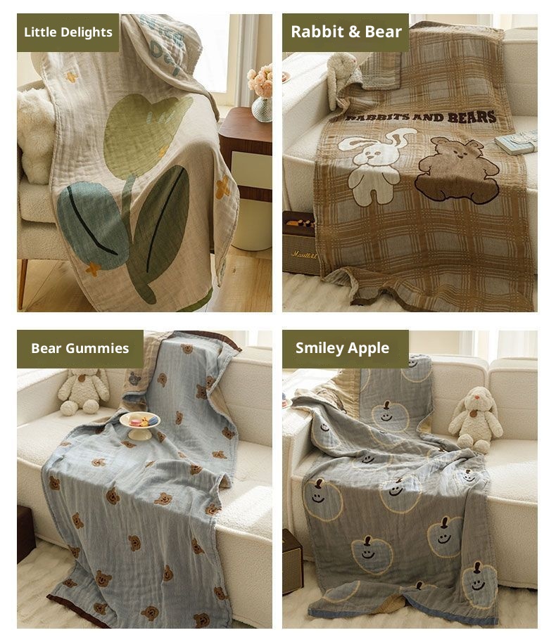 Lillian Japanese Style Cartoon Pure Four-Layer Gauze Cotton Linen Absorbent Sweat-Absorbing Quick-Dry Large Bath Towel Thin_voghion.com