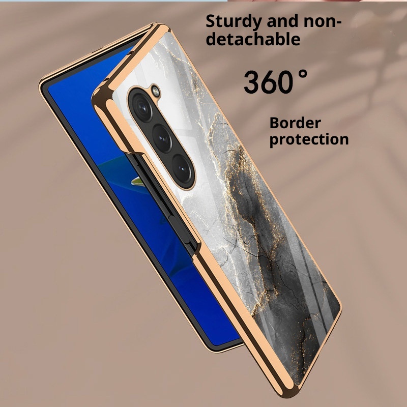 TechGlobe Schutzhülle aus galvanisiertem Glas für Samsung Z 6, faltbar, 3/4-Hartschalenkoffer, kreatives Marmor-Design_voghion.com